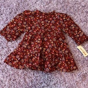 Cat & Jack Burgundy Floral Baby Dress with Pink and Orange Blooms